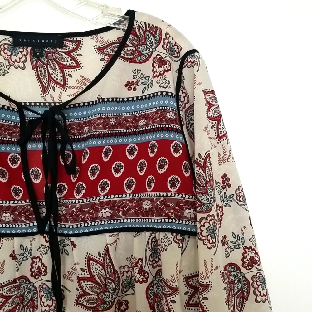 Sanctuary Peasant Boho Print Long Sleeve Blouse Size M - Picture 4 of 9